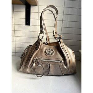 Kathy Van Zeeland Champaign Metallic Satchel Bag Pocket Crown Logo Charms Y2K